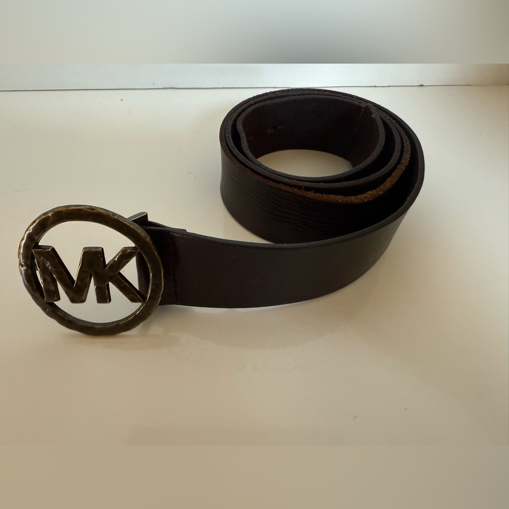 Michael Kors Leather Belt - 42" Long - 1.5" Width - Logo Buckle - Brown